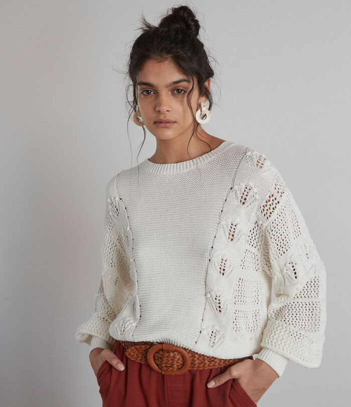 Macaron white jumper with openwork embroidery PhotoZ | 1-2-3