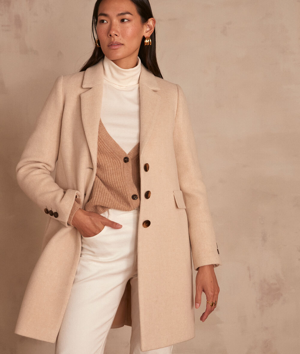 Plume straight beige recycled wool coat PhotoZ | 1-2-3