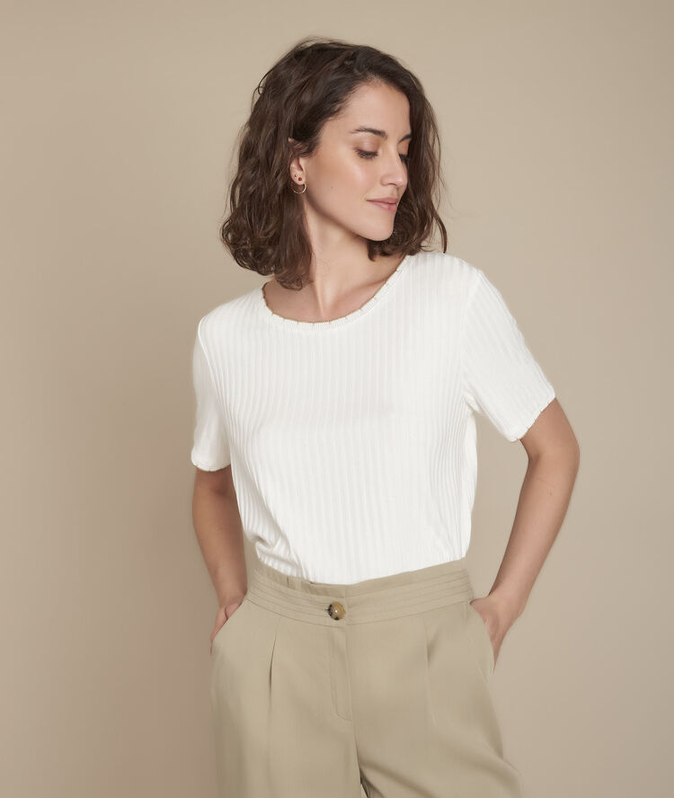 Charlotte ecru ribbed t-shirt with lurex detailing ecru.