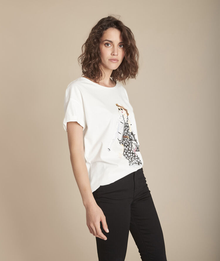 Caroline ecru screen-printed organic cotton t-shirt ecru.