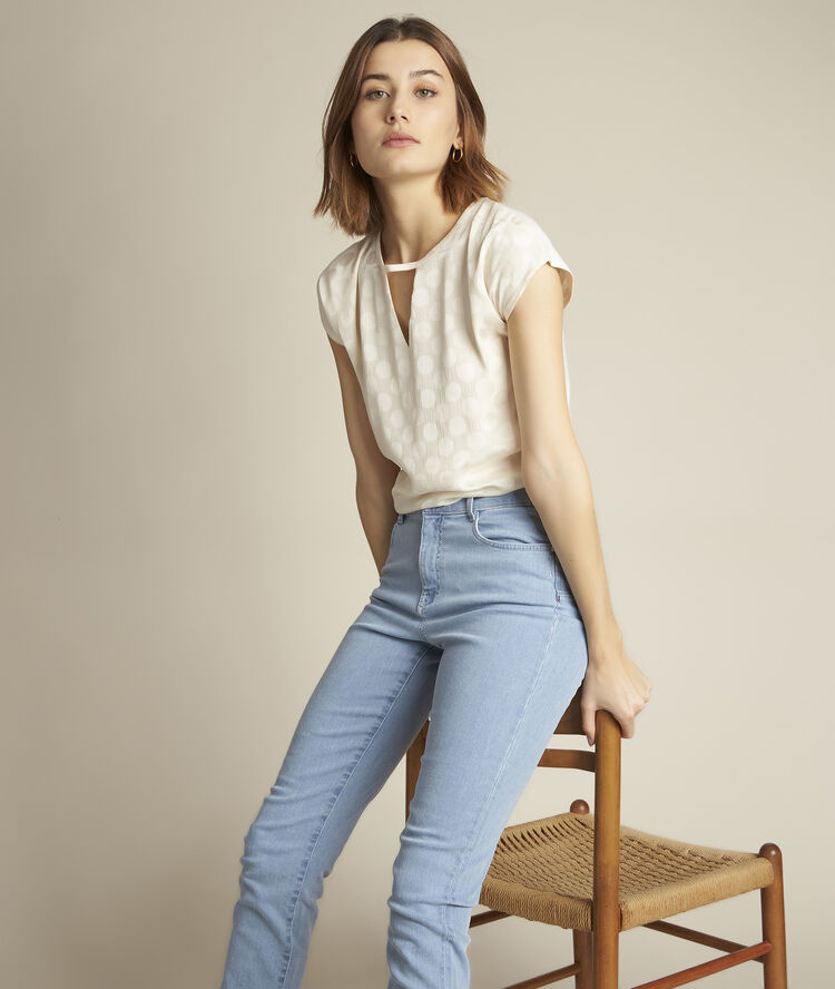 Rebecca polka-dot dual-fabric t-shirt ecru.