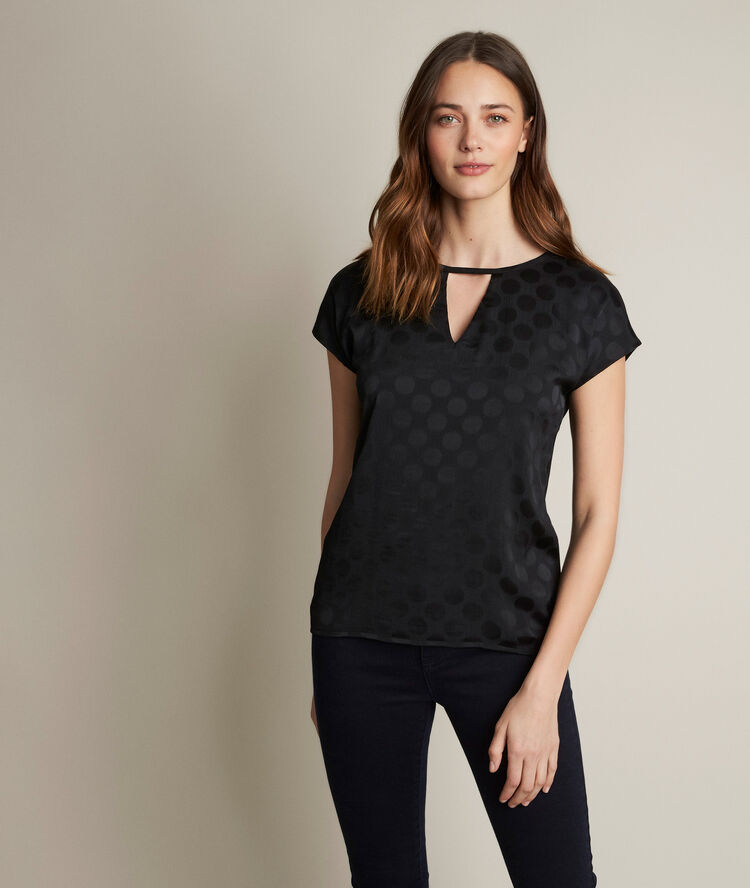 Rebecca polka dot two-fabric t-shirt black.