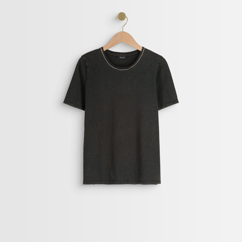 Anthracite t-shirt with stainless steel rhinestone anthracite.