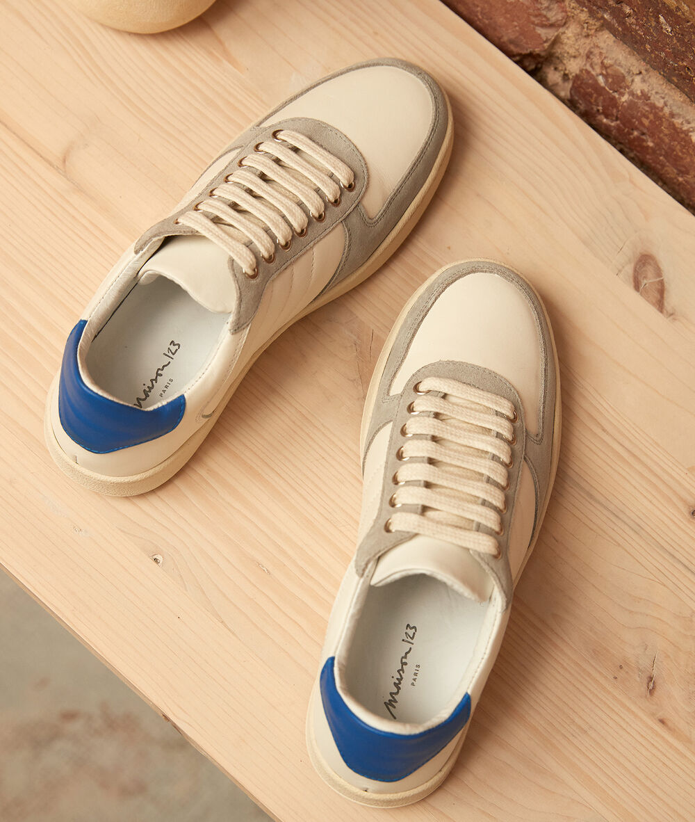 Vicky dual-material leather trainers blanc.