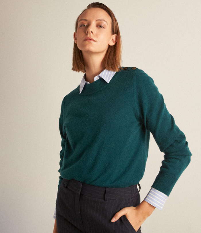 Bixente green responsible wool and cashmere striped pullover