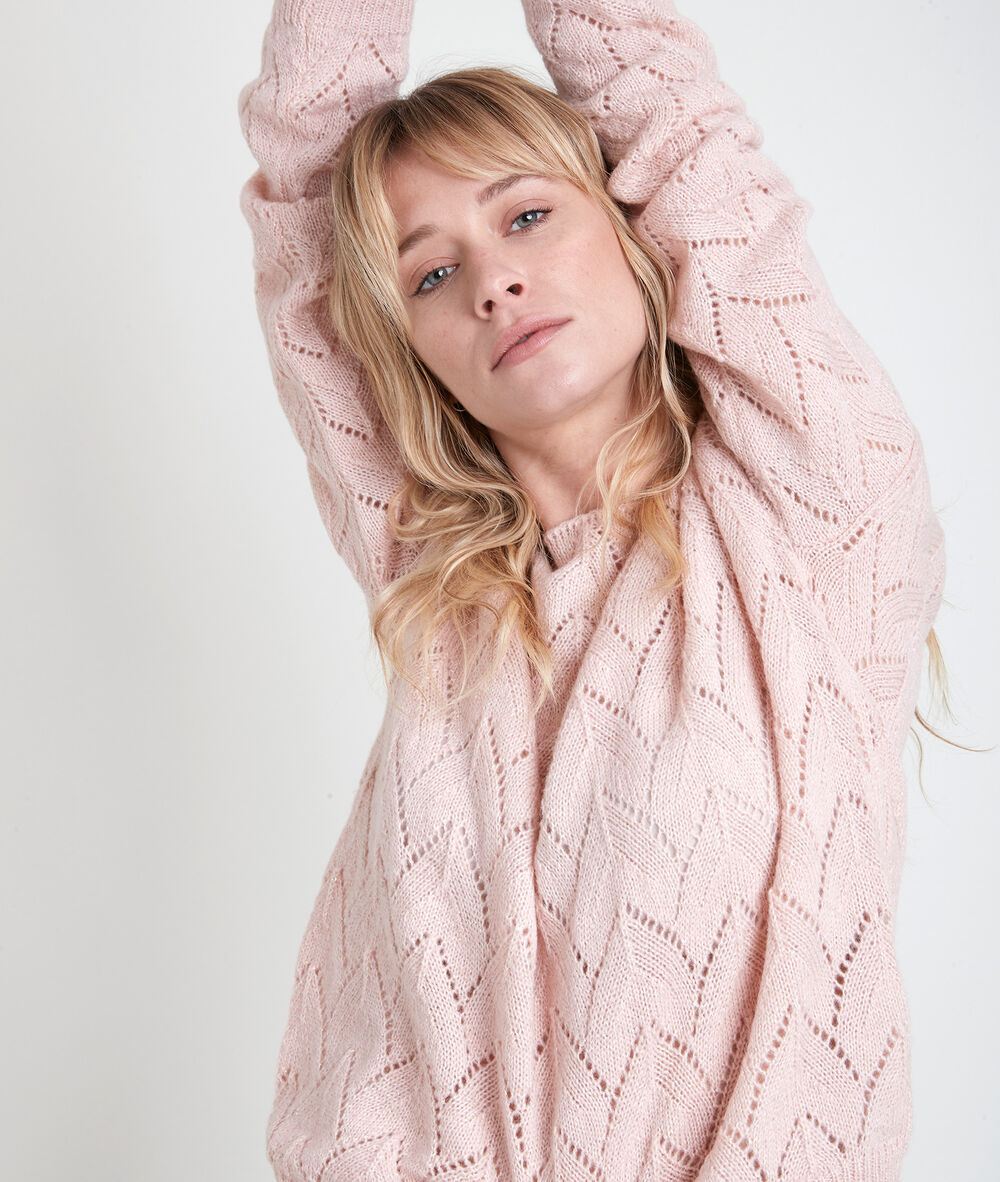 Agathe powder-coloured openwork jumper poudre.