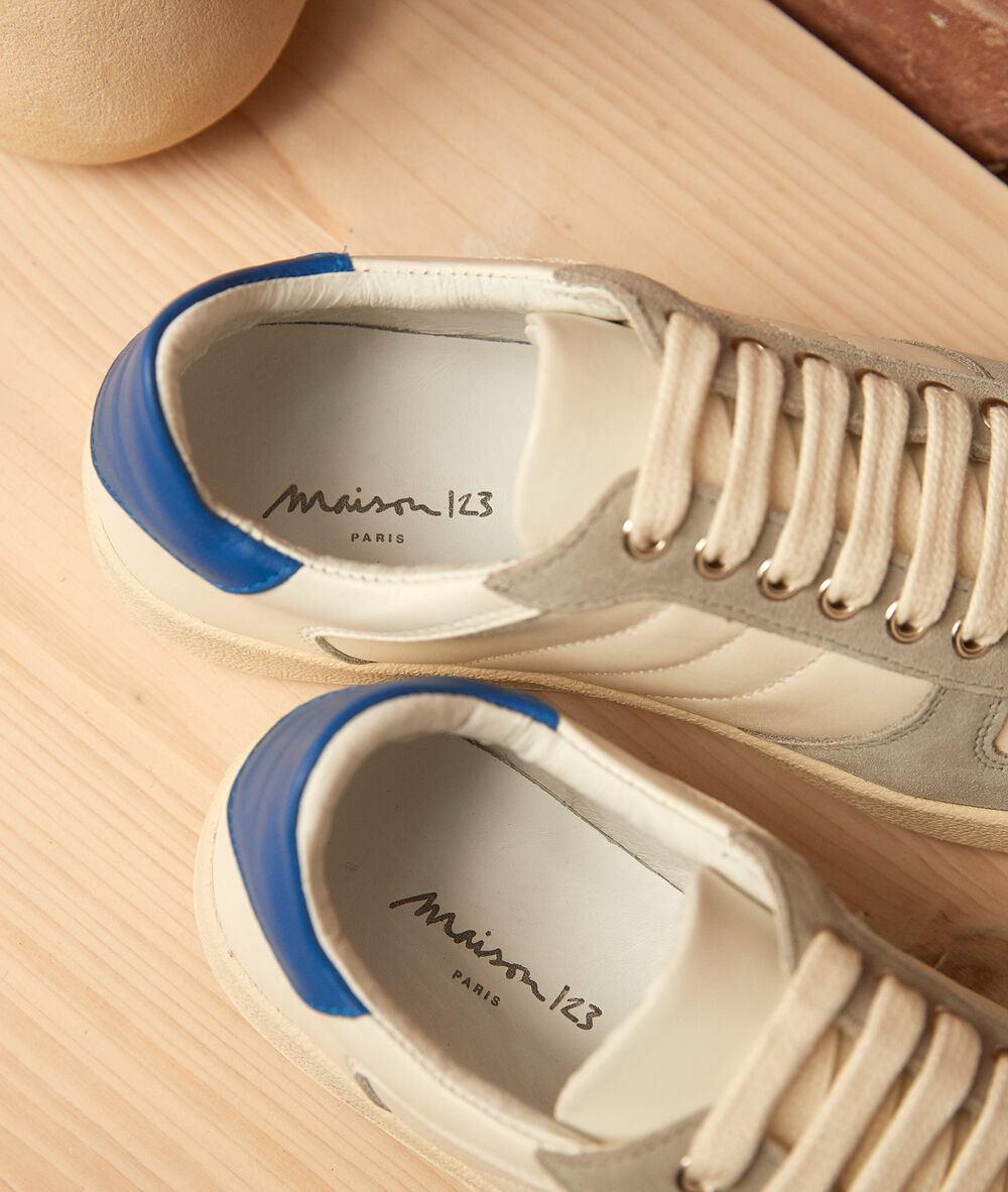 Vicky dual-material leather trainers blanc.