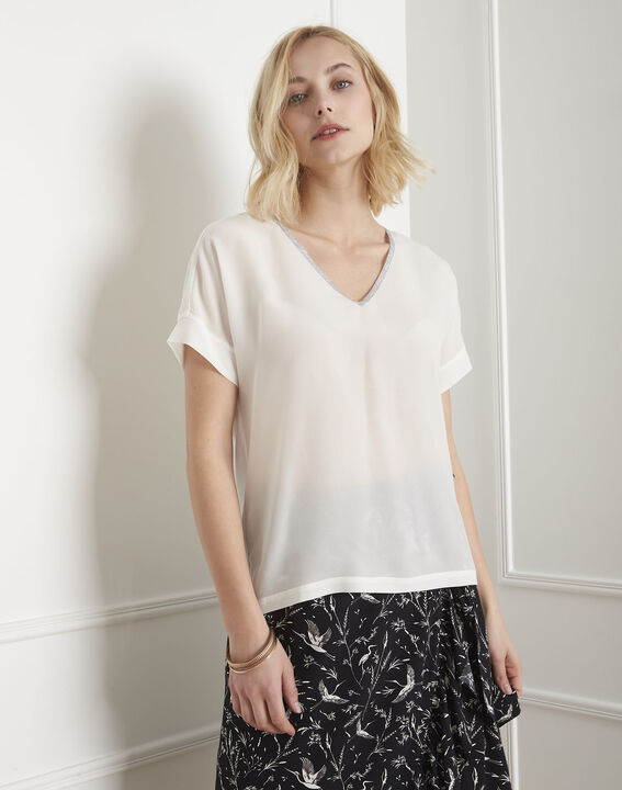 Vilma ecru top with lurex neckline | 1-2-3 Vilma ecru top with lurex neckline PhotoZ | 1-2-3