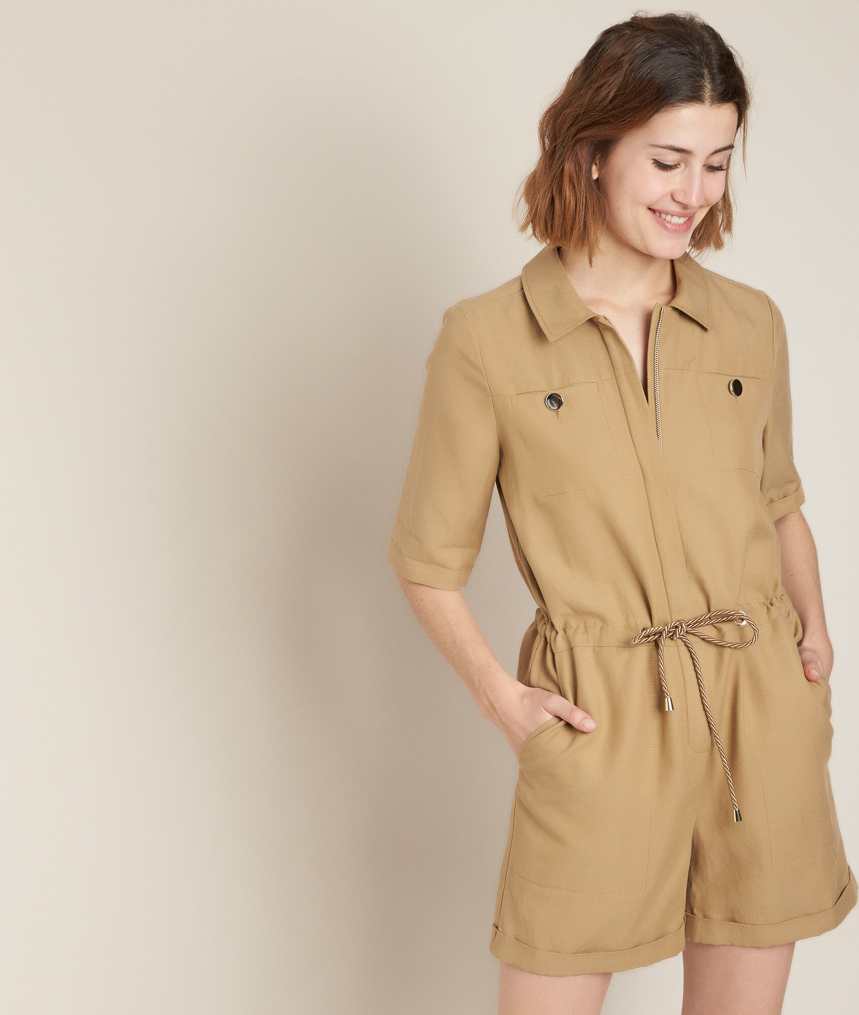 linen short jumpsuit