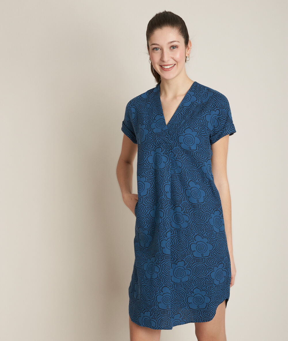 Christina printed linen dress pearly white.