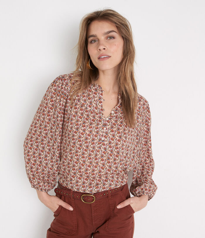 Carina red and beige loose-fitting printed blouse