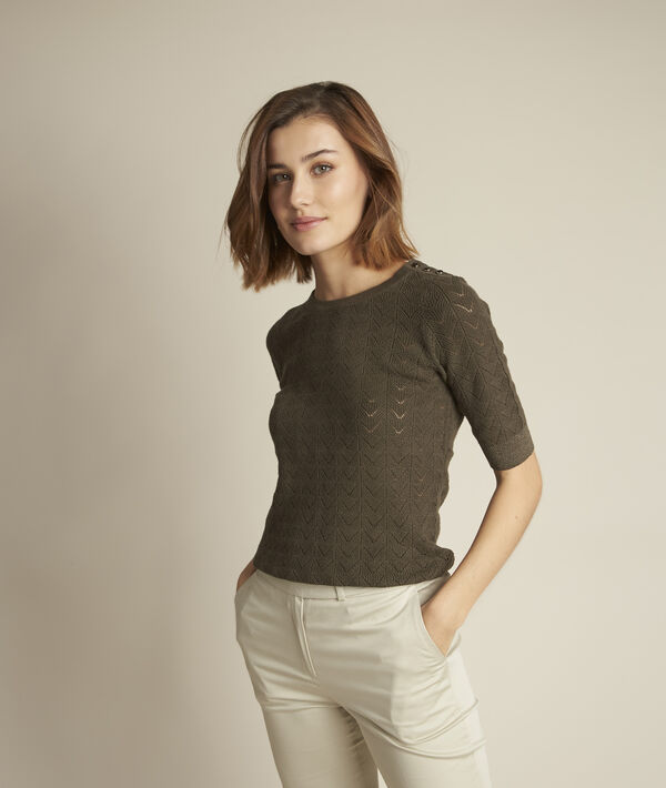 Dali khaki-coloured openwork jumper | 1-2-3 Dali khaki-coloured openwork jumper PhotoZ | 1-2-3