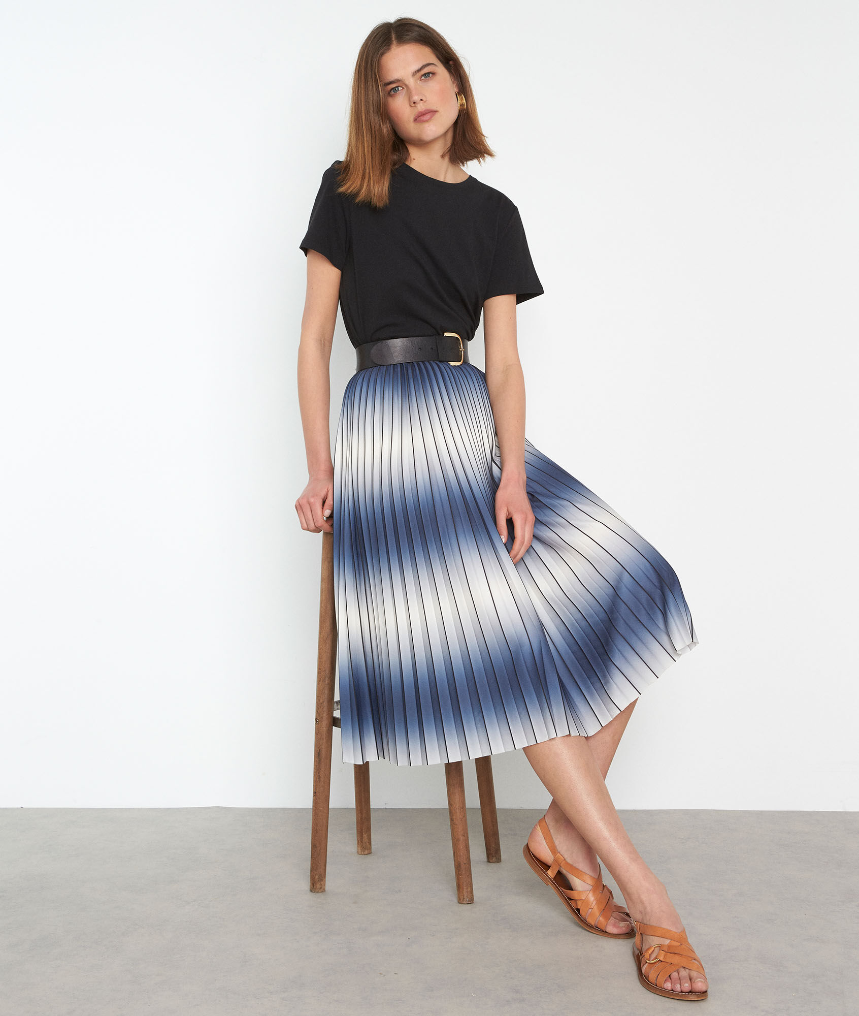 DORA navy tie-dye pleated maxi skirt 