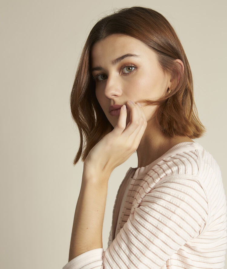 Romeo striped openwork cardigan nude.