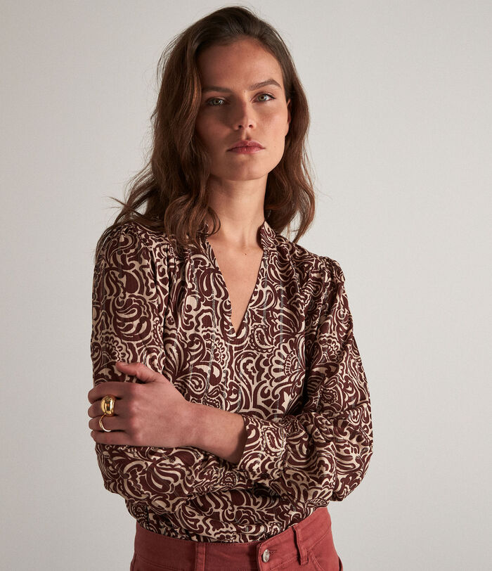 Tymba burgundy and ecru printed blouse