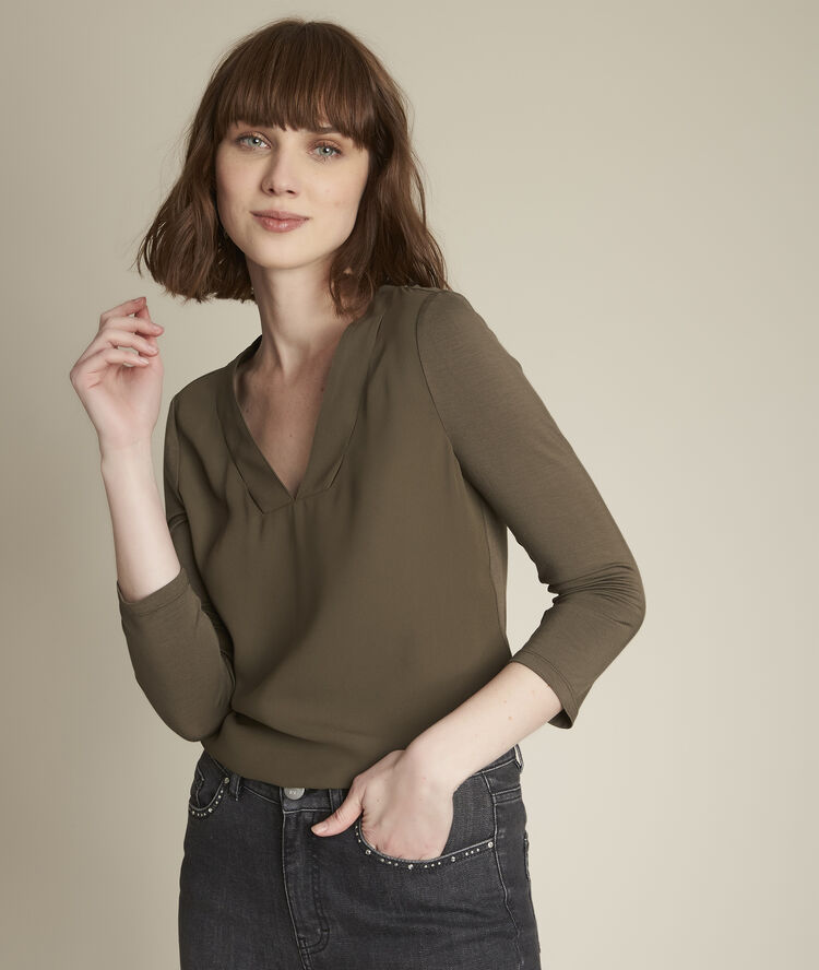 Eliott khaki top in two fabrics khaki.