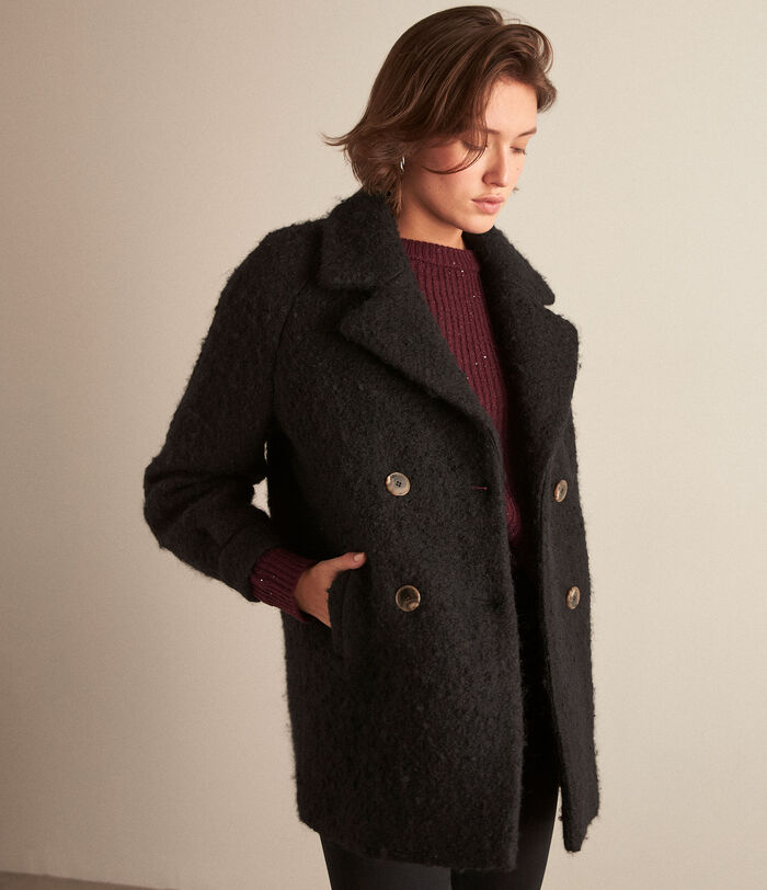 Maylis short black downy wool coat