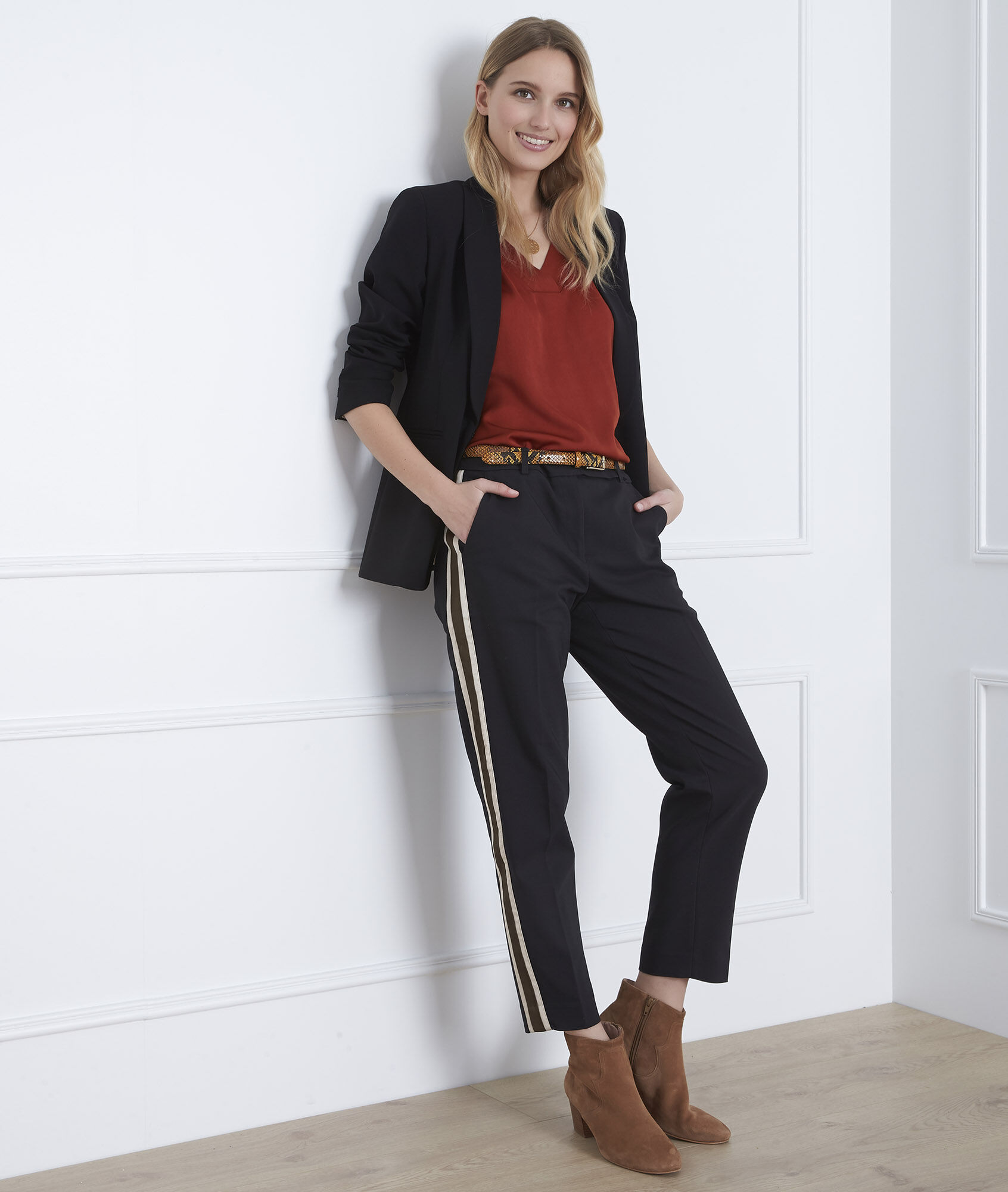 side stripe cigarette trousers