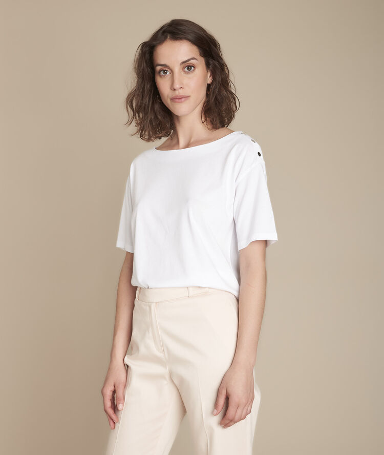 Calvi white boat neck t-shirt white.