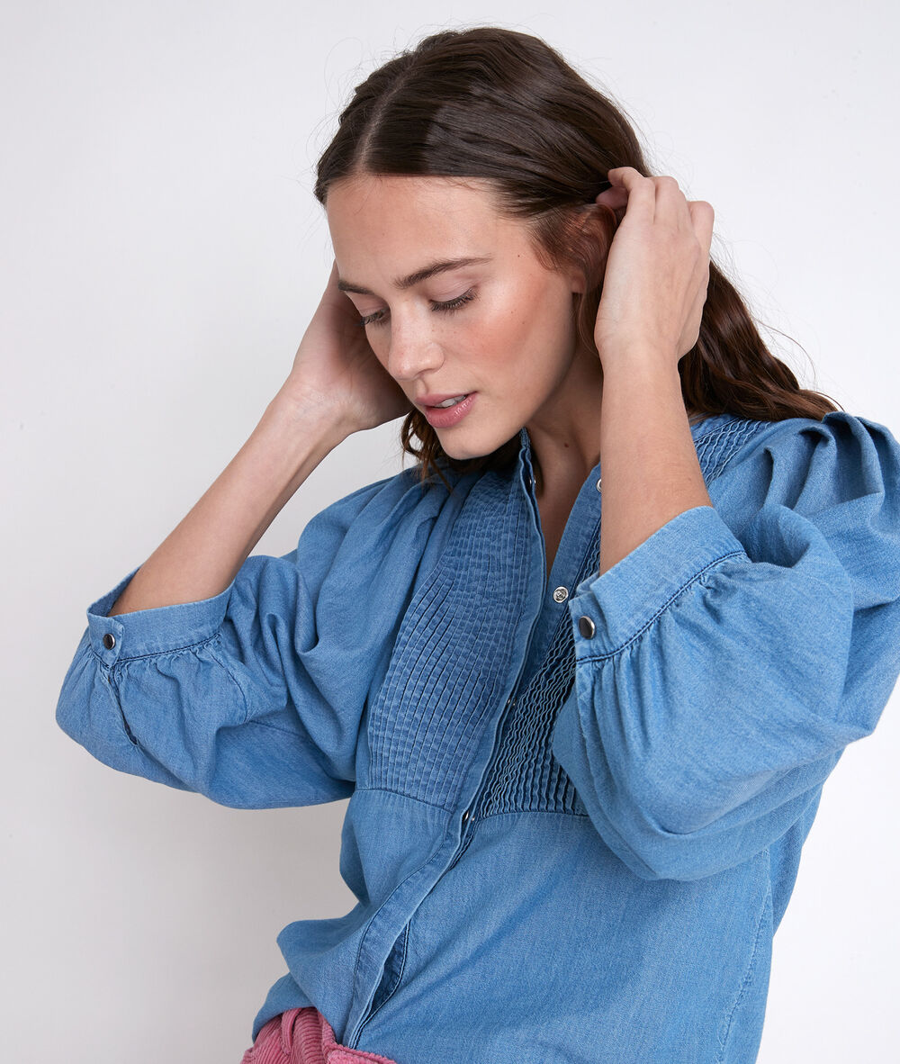 Tarika denim pleated blouse denim brut.