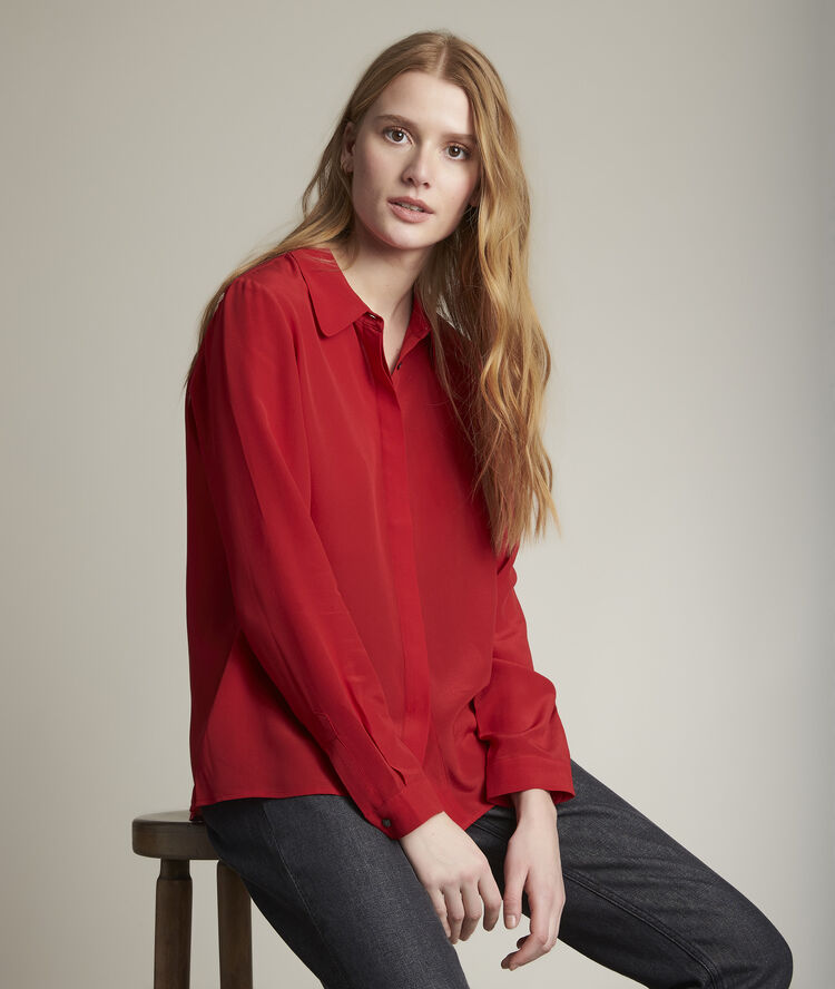 Maelle red silk shirt flame.