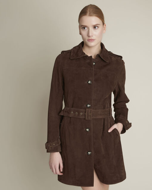 Qleo brown suede leather trench dark brown.