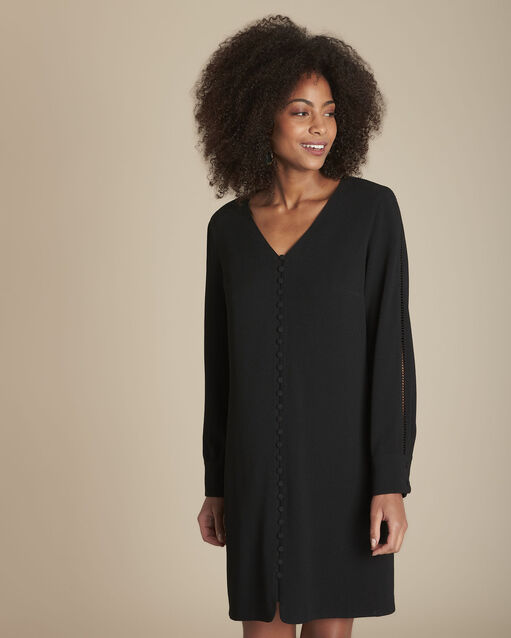 Isaure black dress with covered buttons (1) - Maison 123