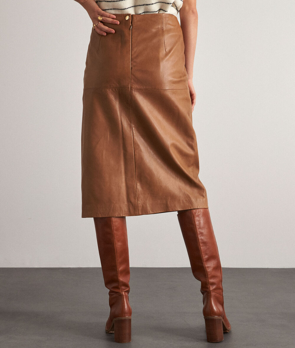 Karima camel leather pencil skirt PhotoZ | 1-2-3