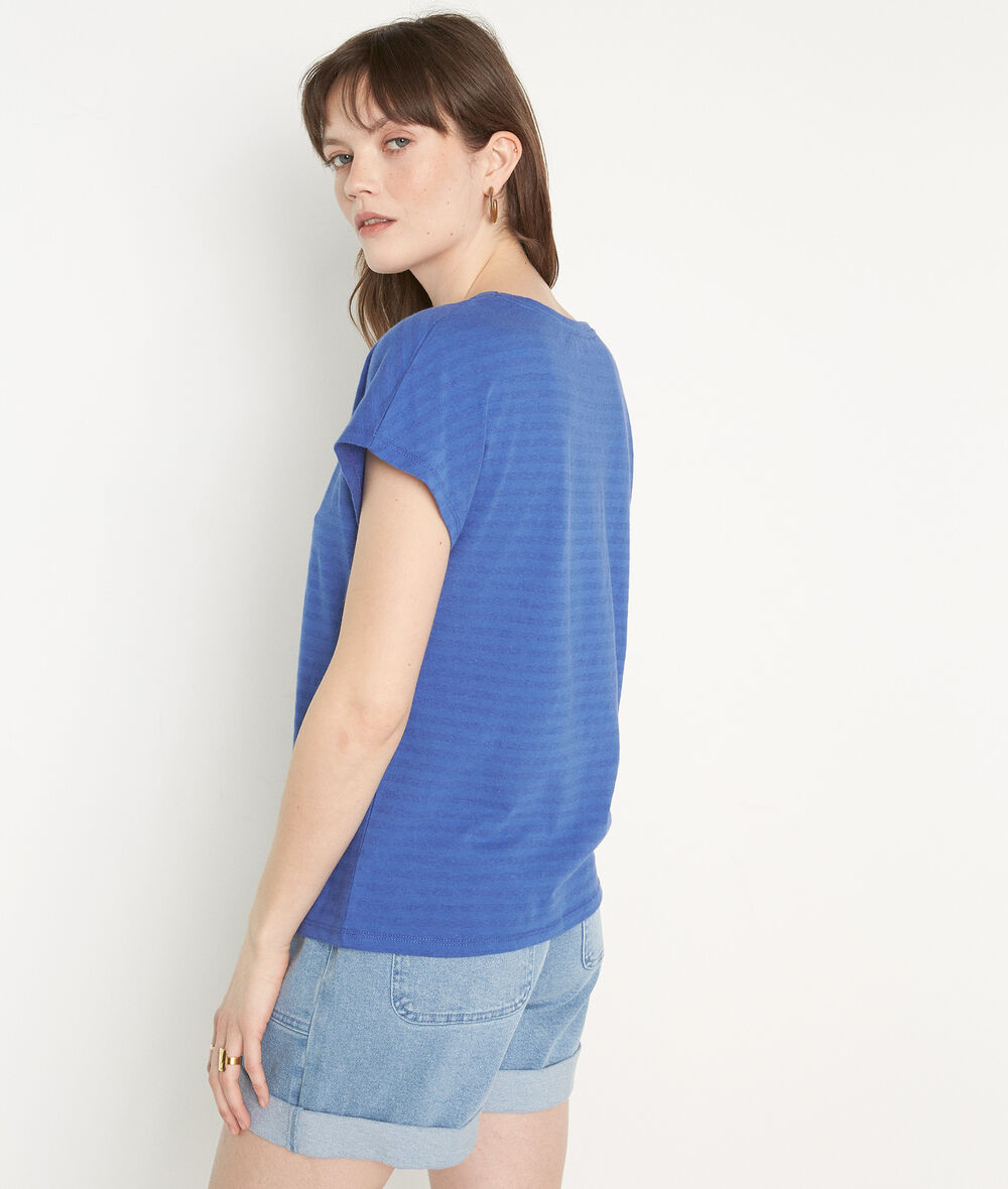 Maeva royal blue cotton and linen V-neck T-shirt  PhotoZ | 1-2-3