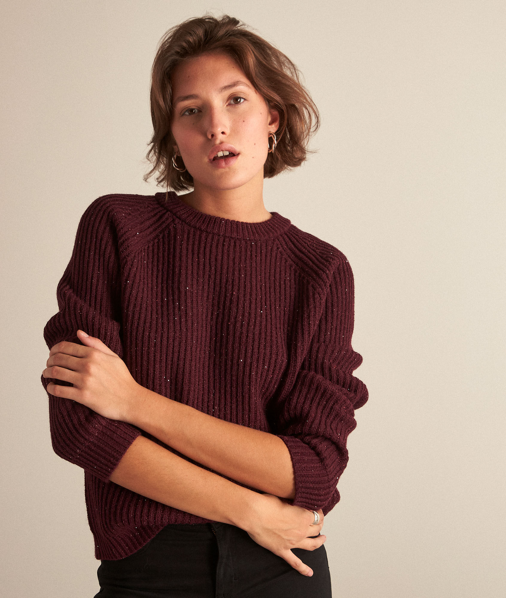 burgundy knitted jumper