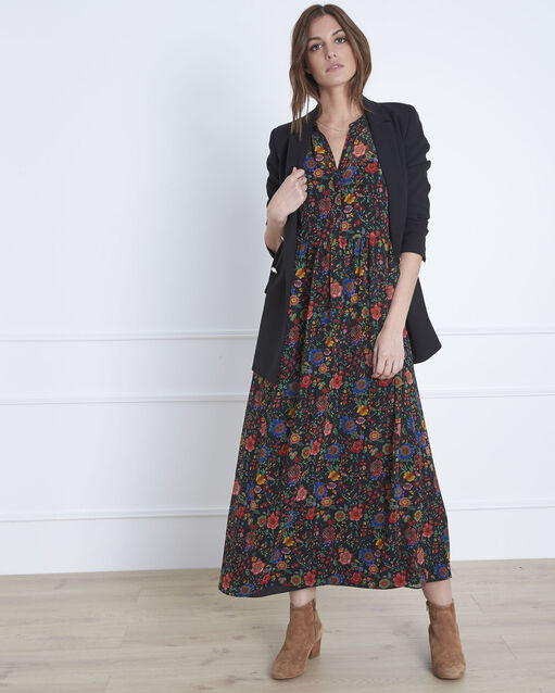 Libra floral print long black dress black.