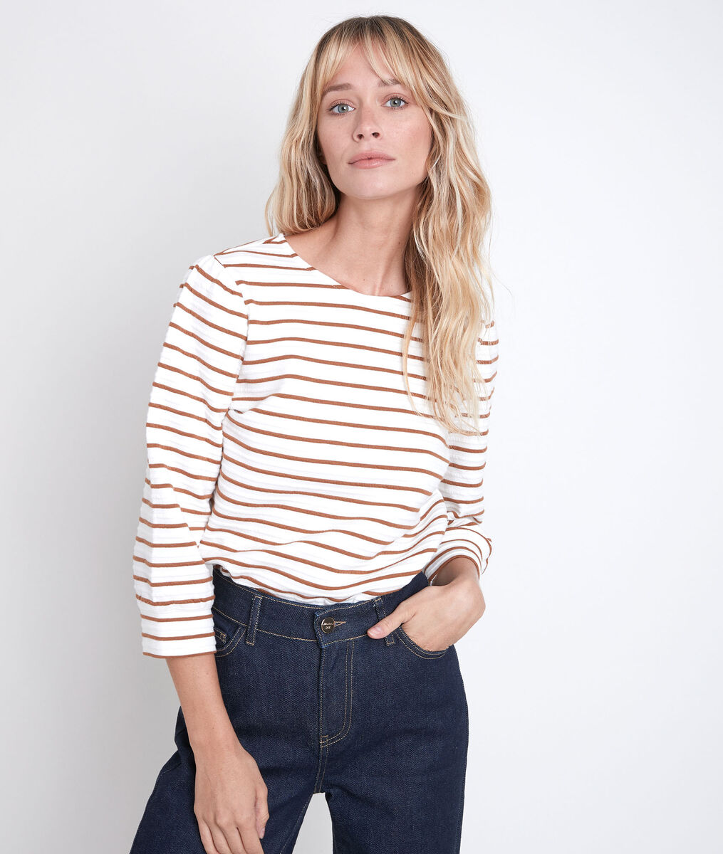 Delice terracotta striped T-shirt | 1-2-3 Delice terracotta striped T-shirt PhotoZ | 1-2-3