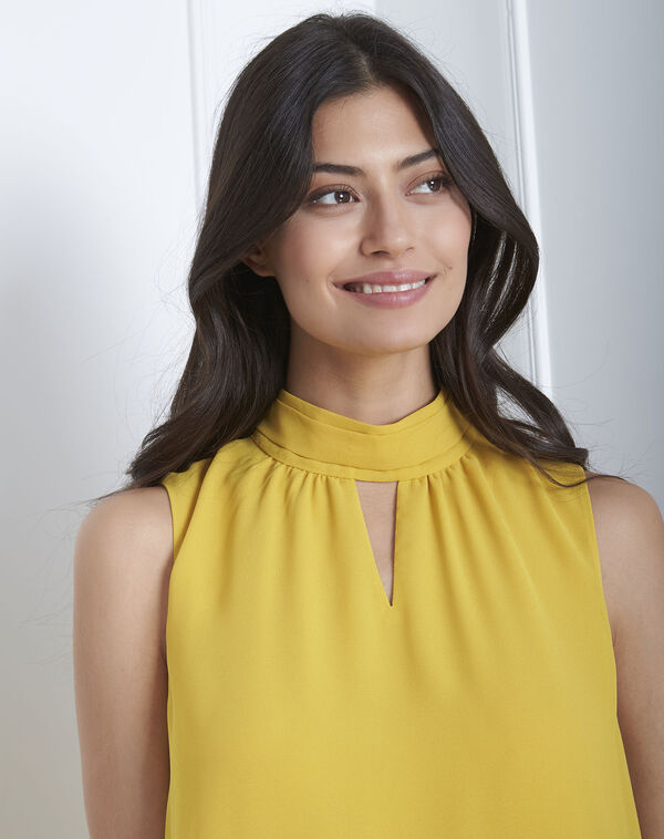 Heloise yellow high-neck dress aniseed.