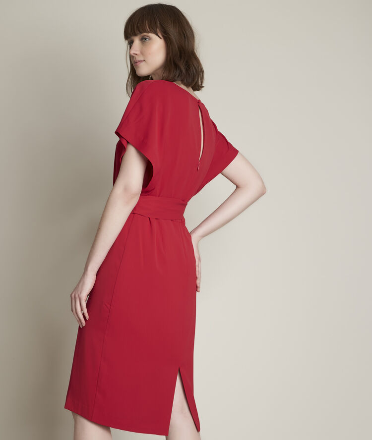 Of&eacute;lie crepe dress with belt light fuscia.