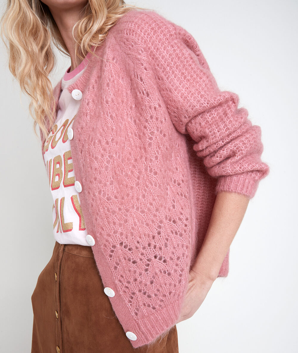 Ary pink wool-blend cardigan rose des sables.