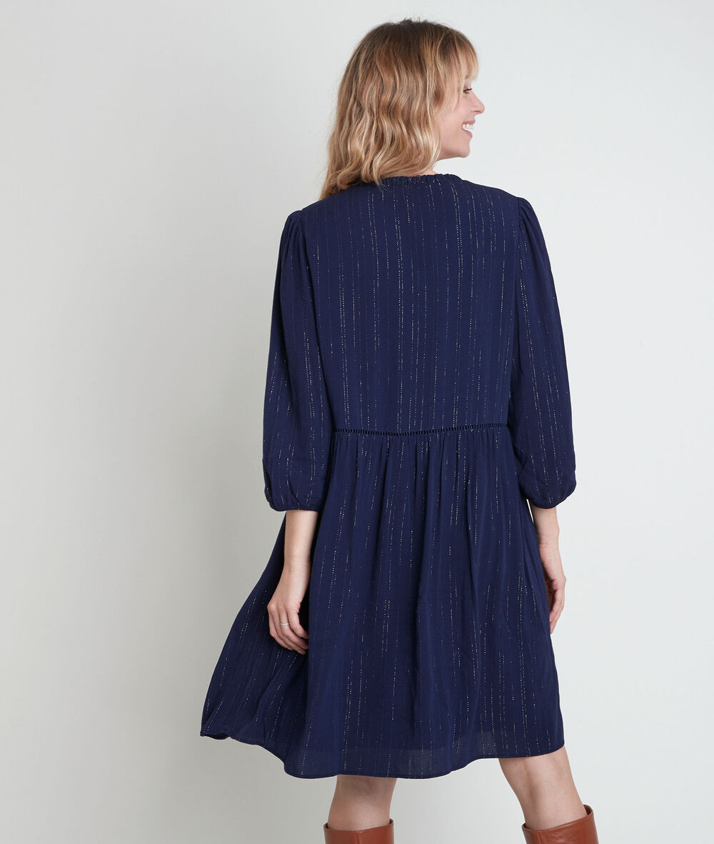 Larissa navy a-line dress in lurex marine.