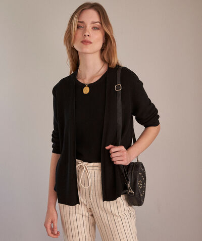 Petronille black Lyocell, cotton and linen fine-knit cardigan  PhotoZ | 1-2-3