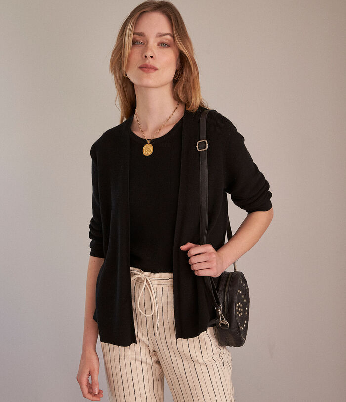 Petronille black Lyocell, cotton and linen fine-knit cardigan 