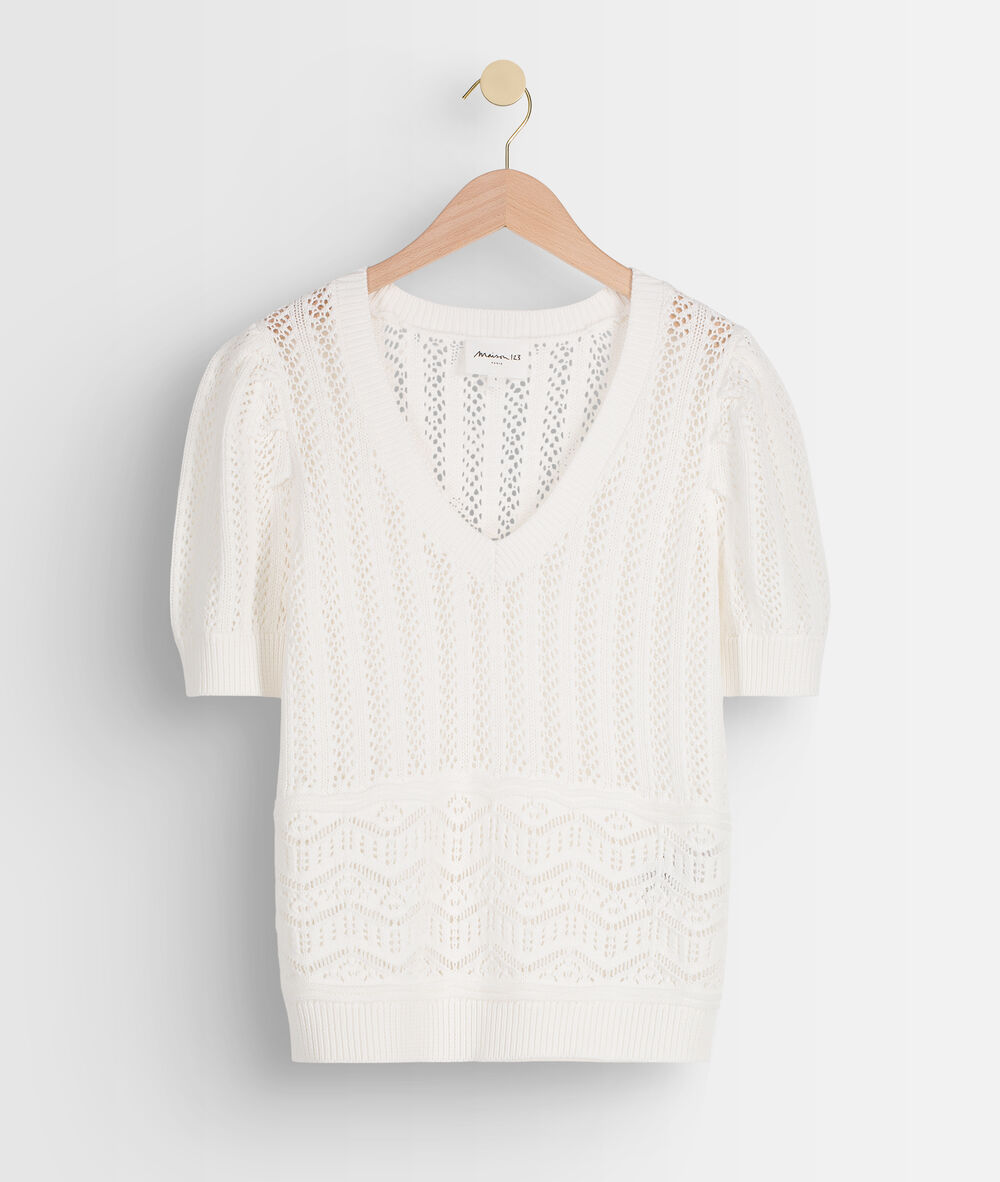 Alto organic cotton openwork pullover blanc.