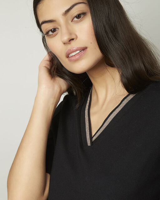 Pluie black lurex v-neckline t-shirt black.