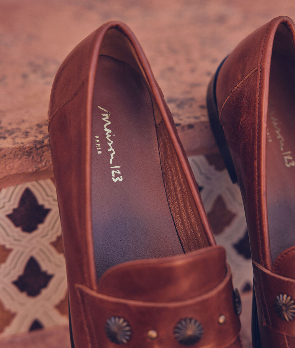 Nadja Brown Studded Leather Loafers PhotoZ | 1-2-3