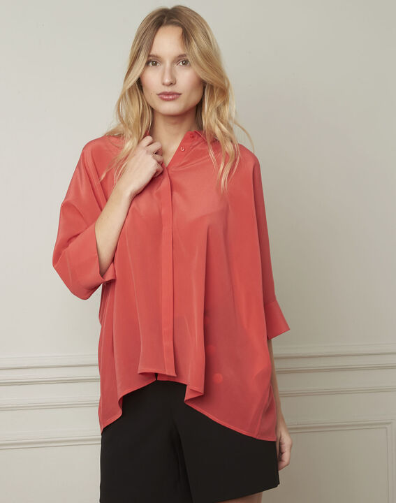 Vania coral flared silk blouse | 1-2-3 Vania coral flared silk blouse PhotoZ | 1-2-3