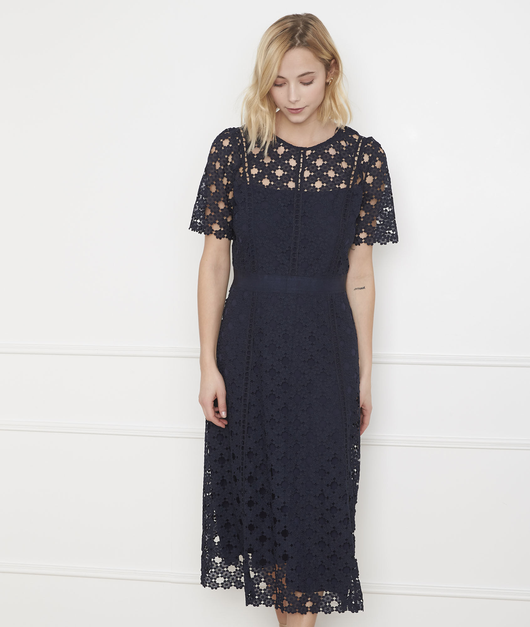 womens navy lace dress