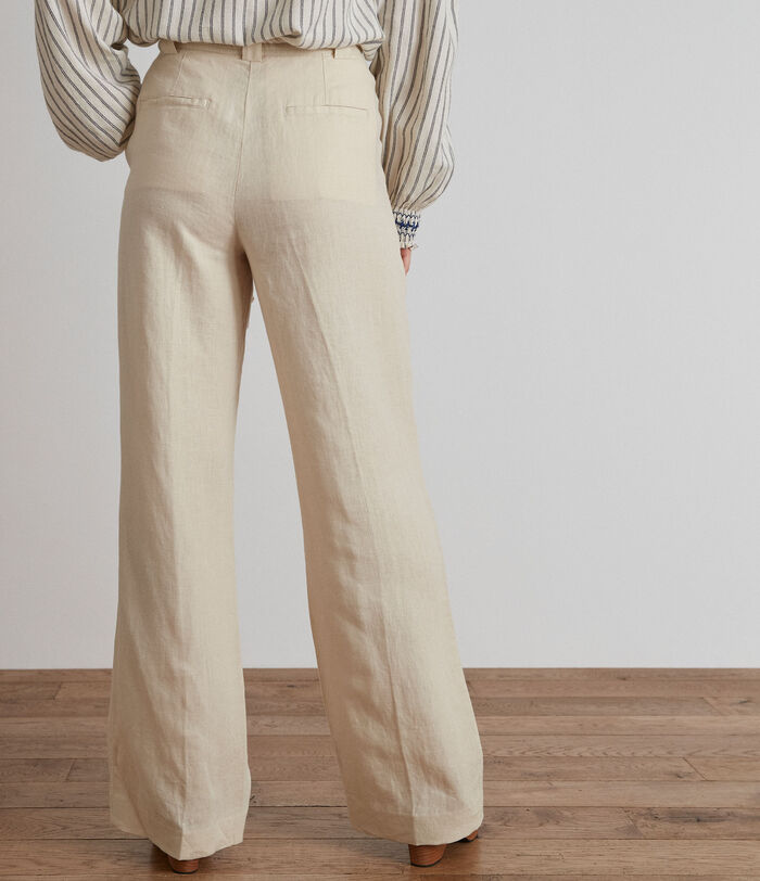 Louise wide-leg trousers in sand eco-responsible linen PhotoZ | 1-2-3