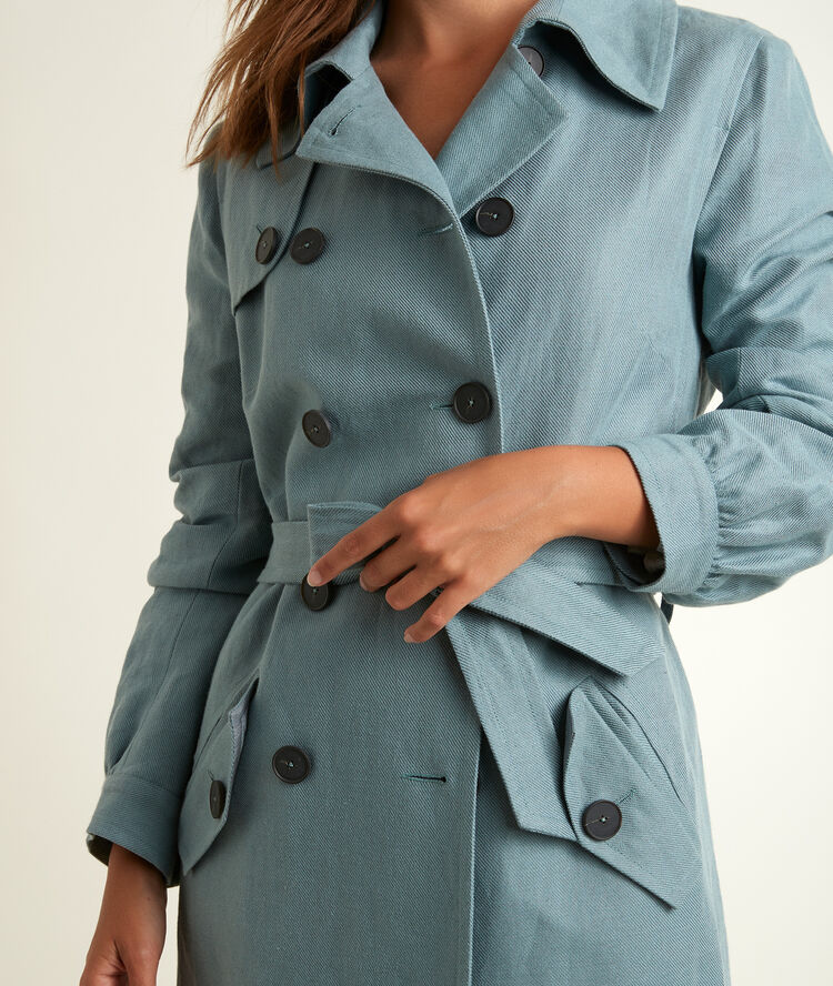 Sadao linen and cotton trench coat ardoise.