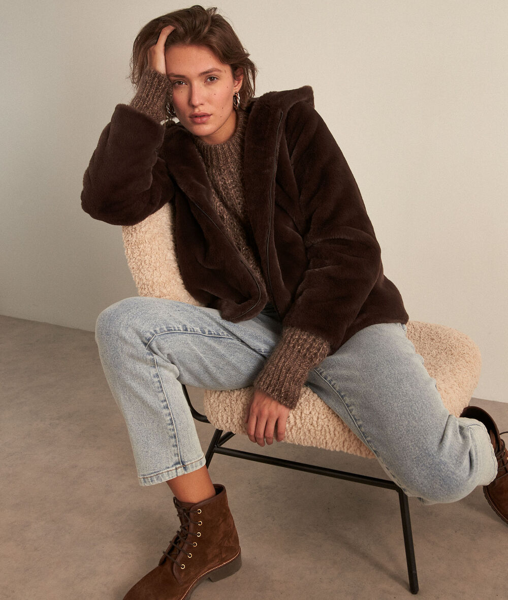 Marthe short brown faux fur jacket PhotoZ | 1-2-3