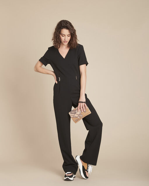 Daya black microfibre jumpsuit with eyelet details (1) - Maison 123