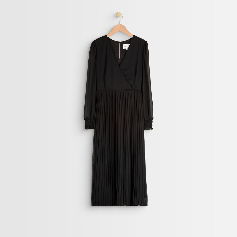 Caresse pleated wrap dress noir.