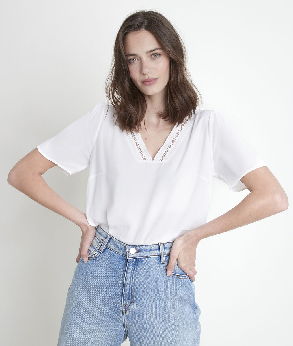 WANDA dual-fabric T-shirt with lace neckline | 1-2-3 WANDA dual-fabric T-shirt with lace neckline PhotoZ | 1-2-3