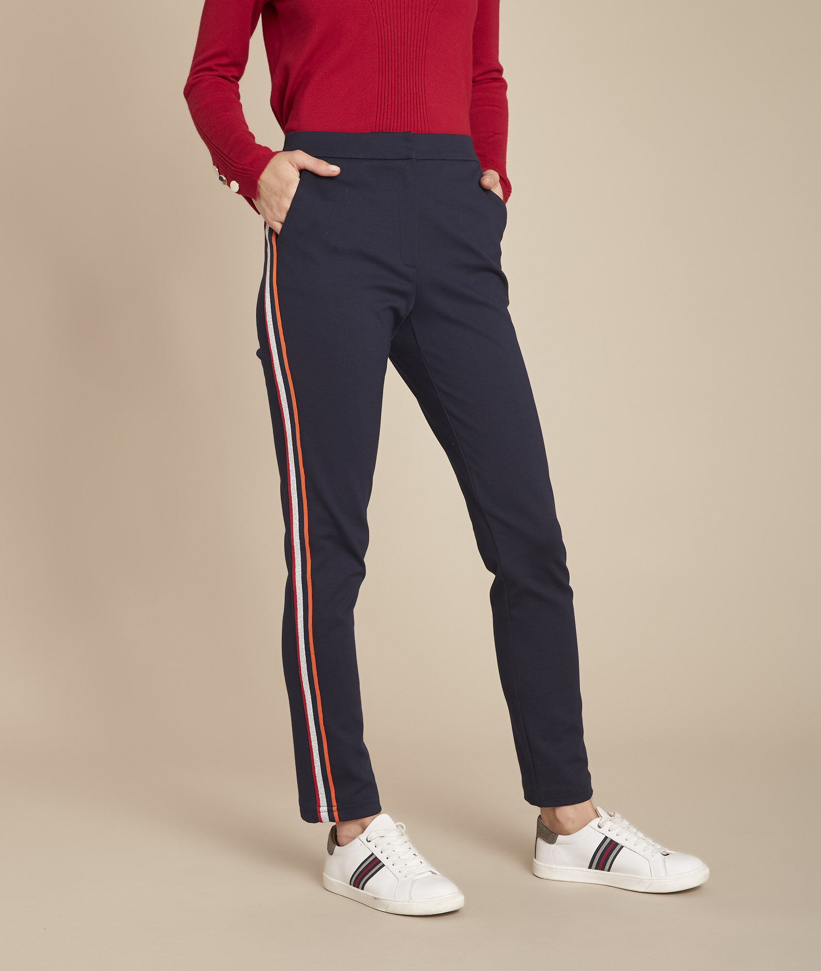 navy cigarette trousers